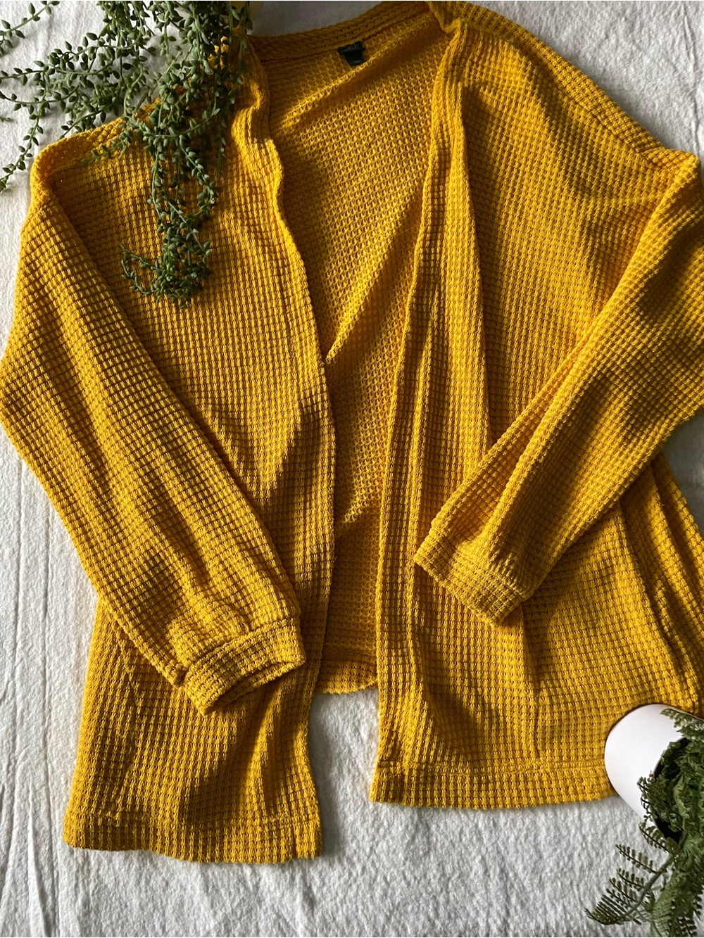 wild fable Mustard Yellow Waffle Knit Open-Front Cardigan
